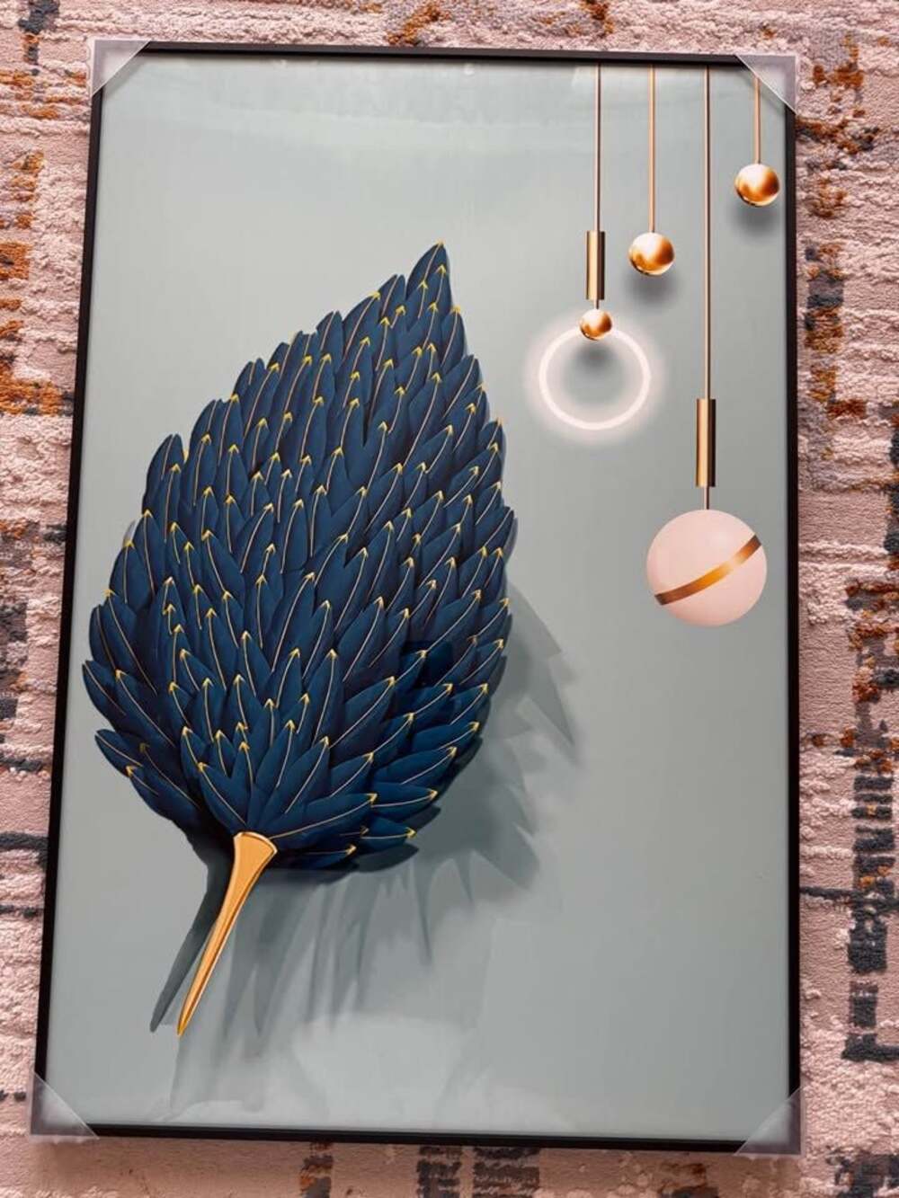 20” × 30” Modern Abstract Blue Leaf Framed Wall Art – Brand New | Contemporary W